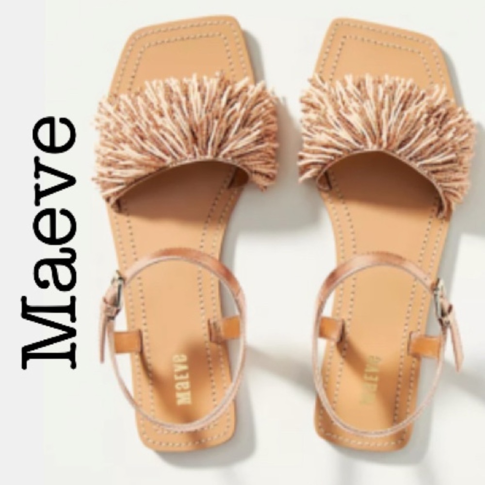 New Anthropologie Maeve Rose Gold Fringe Beaded Sandals Size 9